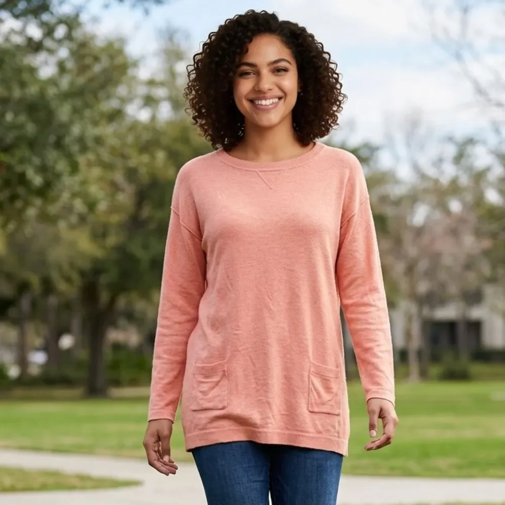 EUC Faded Glory Women’s Orange Coral Long Sleeve Lightweight Sweater - Size XL